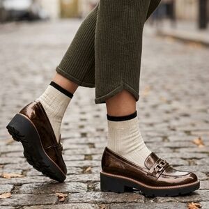 Naturalizer Darry Metallic Bronze Patent Lug Sole Chain Loafers - Size 5